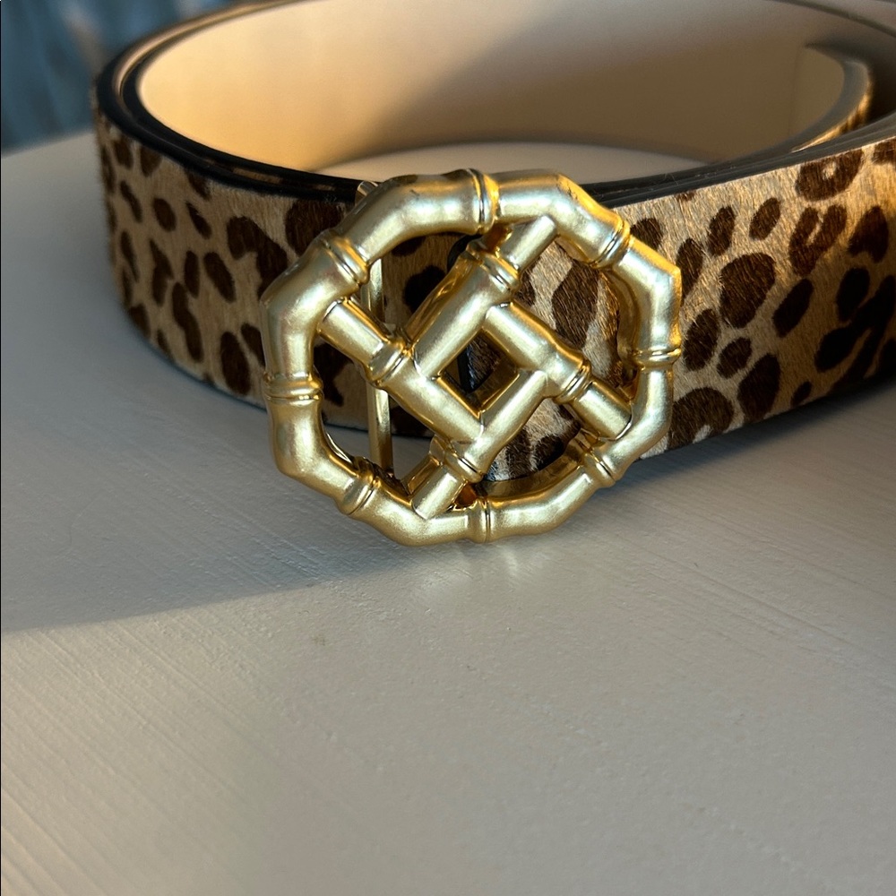 Two J. McLaughlin Gold Buckle Leopard and Black Belts large L - Picture 2 of 13